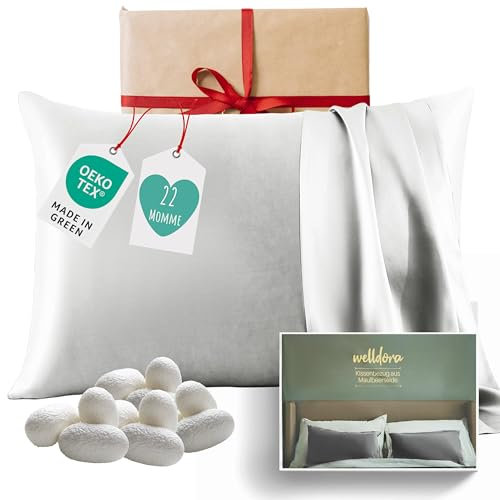 Welldora Kissenbezug 100% Seide 40x80 | Hohes Gewicht 22 Momme, ideal für Haut und Haar | Höchste Güteklasse 6A | Oeko-Tex zert. in der Schweiz | Seidenkissenbezug Silk Pillowcase Elfenbeinweiss