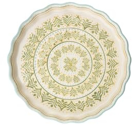 Tranquillo Molde para quiche de gres con estampado estampado a mano, color verde/amarillo retro, 27 cm