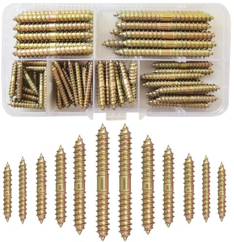 WeqeYent 84 Pcs M4 M5 M6 Double Sided Screws,Galvanized Dowel Screw Self-Tapping Double Ended Screw Woodworking Furniture Connector(25/30/40/50/60mm)