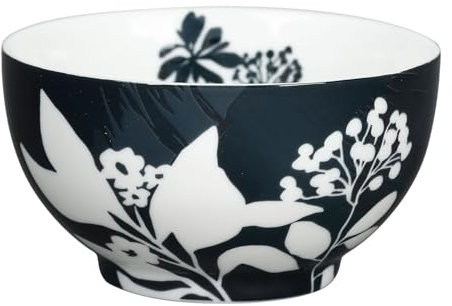 GENEVIEVE LETHU 536503 Bol 61 cl Porcelaine - Collection OMBRES BUCOLIQUES - Ø 13 cm H 7 cm - Coloris Noir, décor Blanc