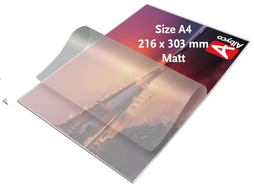 Albyco Laminierfolien, Laminiertaschen - Format A4, 216x303 mm - Dicke 2x80 (160) Mikron - MATT - 100 Stück - Transparent