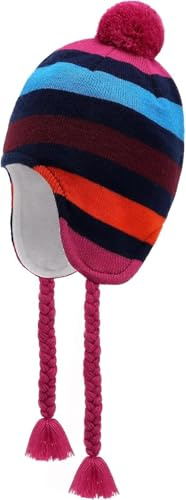 JANGANNSA Vinter Peruvian Mössa Barn, Hatt Öronlappar Fleece Fodrad Pompon Stickad för 3–5T Baby Flickor, Flerfärgade Ränder, 3-5 År