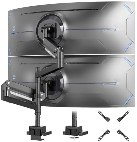 Monitor Halterung 2-Monitore für 24-57'' Bildschirm - Gasfeder Dual Monitore Tischhalterung Höhenverstellbar Schwenkbar Monitor Halterung, Gewicht 2-27 kg pro Arm, VESA 75/100/200 mm, Schwarz