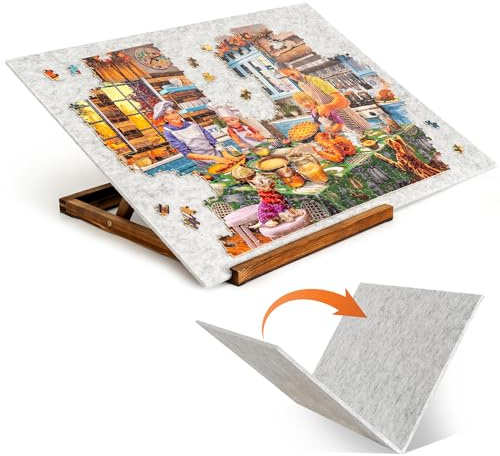Tektalk Tablero de Rompecabezas Plegable con Soporte Ajustable de 3 ángulos, Meseta portátil Ligera con Caballete de Madera, Mesa de Rompecabezas Plegable de Fieltro, para hasta 1000 Piezas, Gris