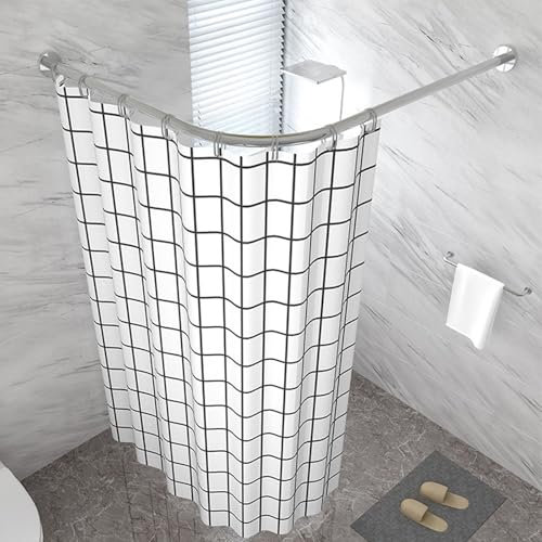 Cammeciso Barra para Cortina de Ducha en Forma de L,Barra Cortina Ducha Esquina,Barra de Cortina de Ducha Curva telescópica,Ducha Riel de Barra de Cortina,para baño,Tienda de Ropa,Espacio Privado