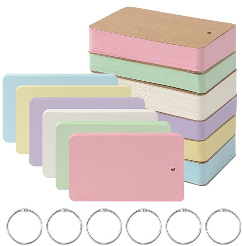 Ztowoto 300 Pièces Blanc Flash Cards avec 6 Anneaux de Reliure,6 Couleurs Perforées Fiche De Revision 8.2 x 5.4 cm, Cartes d’index pour l’École/Bureau/la prise de notes/l’apprentissage des langues