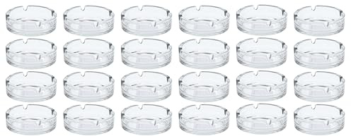 mucHome Aschenbecher aus Glas - Ascher Glasaschenbecher für Zigaretten - für Haushalt und Gastro - Rund Ø 10,5 cm, aus robustem Glas - spülmaschinenfest & stapelbar- Tischaschenbecher (24 Stück)