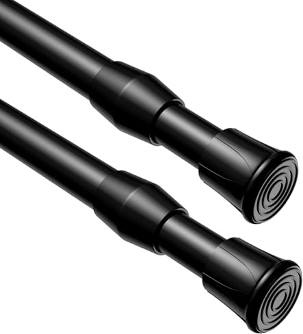 BSYXLSX 2 Pack Black Tension Rod,30-50cm(12-19in) Spring-Loaded No-Drilling Curtain Poles for Small Windows, Wardrobes, Cabinets