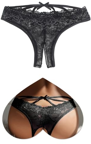 comeondear Lace Underwear Women Sexy French Knickers Open Panties | Silver Thread Floral Lace, Back Hollow out Crisscross, High Elastic Curves, Plus Size Thongs for Mature Ladies, S-2XL