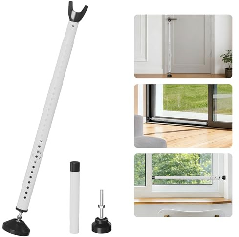 Gadgetzan 1 Pack 2-in-1 Sliding Door Security Bar | 16.5-48 Inch Adjustable Window Safety Lock Bar Inside for Home, Apartment, Hotel Room | Portable Security Door Stopper | Door Jammer – White