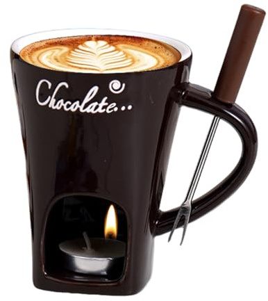 Genérico Taza para Fondue | Taza De Chocolate con Tenedor Y Vela | Calientacremas Resistente Al Calor para Postres Salsas Caramelos | Aperitivos Cenas Familias Parejas Adultos Y Niños
