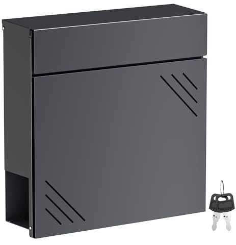 Wiltec Boîte aux Lettres Anthracite V63 en Acier 37 x 11 x 37 cm, boîte Postale Murale avec Compartiment à journaux et clés