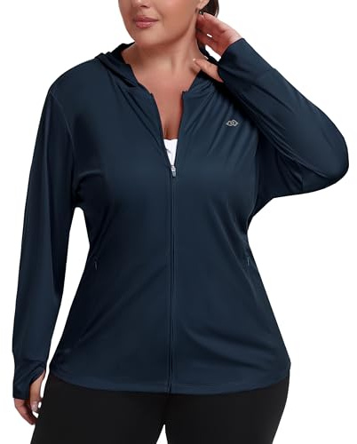 MoFiz Plus Size Sun Protection Jackets for Women Lightweight Quick Dry Running Jacket Ladies Cycling Fishing Outdoor Wear Navy 3X-Large