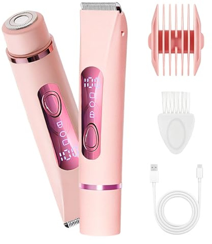 Afeitadora Eléctrica Mujer 2 en 1, Pantalla LED, Depiladora corporal y Rasuradora Mujer Zona Intima, dual head shaver, Recortadora Corporal IPX7 Recargable USB para Cara Axilas Bikini Piernas Brazos