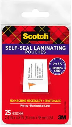 Scotch Self-Sealing Laminating Pouches, 2 in x 3.5 in Business Card Size, Great for Gift Tags, 25-Pack