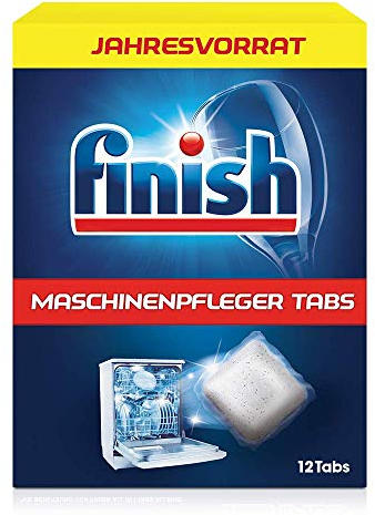 Finish Maschinenpfleger Tabs – Spülmaschinentabs gegen Schmutz & Fett im Inneren der Spülmaschine – Jahresvorrat mit 12 Geschirrspülreiniger Tabs