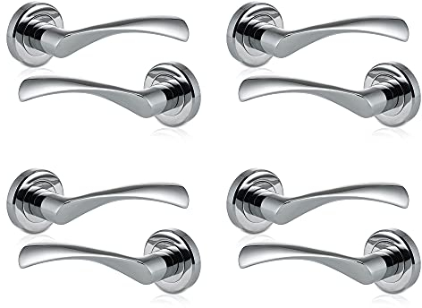 XFORT: Lot de 4 Poignées de porte en chrome poli, à levier anguleux, idéales pour les portes intérieures en bois pour la maison et le bureau