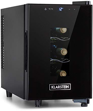 Klarstein Weinkühlschrank, Getränkekühlschrank Schmal, 1 Zone Kühlschrank mit Glastür, Outdoor GetränkekühlschränkeFreistehend, Weinkühlschrank Klein, Kühlschrank mit UV-Schutz, 11-18°C, 6 Flaschen