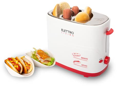 Elettro Living Poldo Elettroliving - Máquina para baguette y hot dog con alojamiento Wurstel y pan, cajón recogemigas y pies antideslizantes, ideal para regalos, fiestas y fiestas