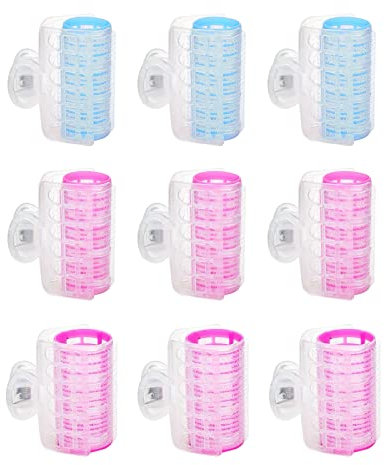 9 Pcs Hair Roller Bangs Roller Self Grip Hair Curler with Plastic Clips for Rollers Hair Styling PINK