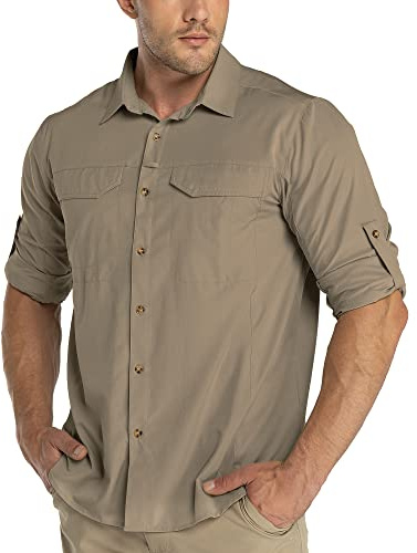 33,000ft Chemise fonctionnelle pour homme UPF50+ - Protection UV - Manches longues - Respirante - Boutonnée - Chemise d'extérieur - Chemise de loisirs - Chemise de pêche pour homme, marron, XL
