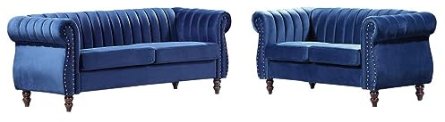Vente-unique - Canapés Chesterfield 3 Places et 2 Places en Velours Bleu Roi Trumbo