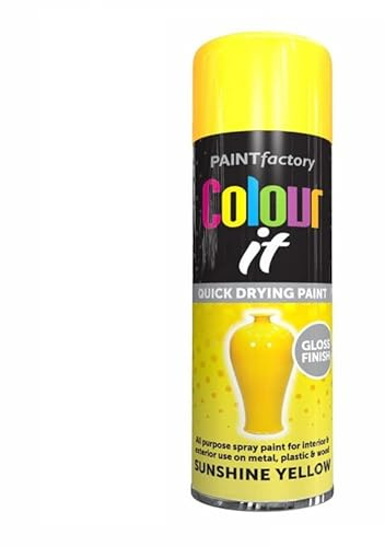 SuperGift.com 2x Yellow Gloss All Purpose Aerosol Spray Paint 250ml Quick Drying Spray, Fast Dry and Excellent Coverage for Metal, Wood, Plastic and More by Diva Gift