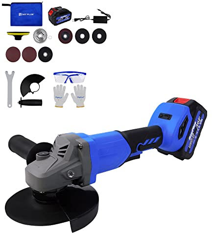 Akku Winkelschleifer, 900W Bürstenloser Exzenterpolierer 115mm, mit Scheiben und Abnehmbarer Seitengriff, 10000U/min, 3000mAh Akkus, zum Polieren von Auto, Boot, Motorrad