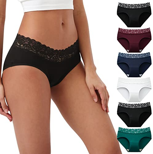 INNERSY Womens Pants Underwear Cotton Knickers Multipack Ladies Lace Hipster Panties 6 Pack (16, Popular Multicolour)