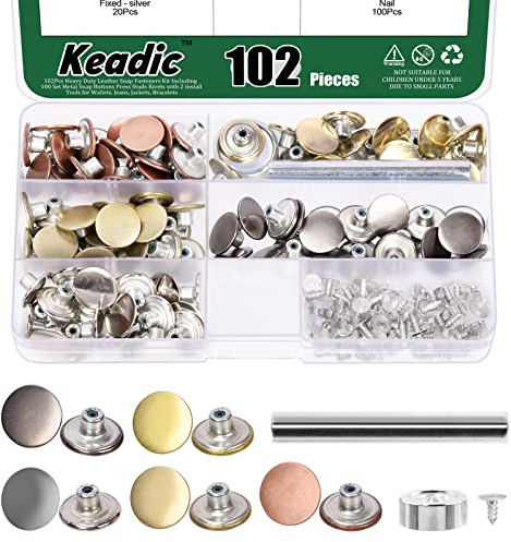 Keadic 202Pcs 5 Color No Sewing Jeans Buttons Replacement Kit with Metal Base, 17mm Metal Buttons Replacement Repair Combo Thread Rivets Tack Snap Fastener for Jeans Pants Jackets Coats