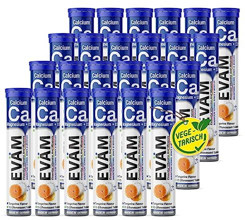 EVÄM Calcium Magnesium D3 Brausetabletten I Geschmack Mandarine I 24x 15 Stück I Nahrungsergänzungsmittel zur Unterstützung von Knochen und Muskeln I für Vegetarier geeignet I Made in Germany