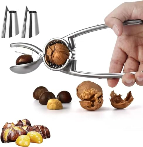 PONNYC Taglierina per Castagne 2 in 1, pinze per Castagne a Imbuto in Noce, apricastagne in Acciaio Inossidabile, Utensili da Cucina multifunzionali Resistenti per Noci Pecan