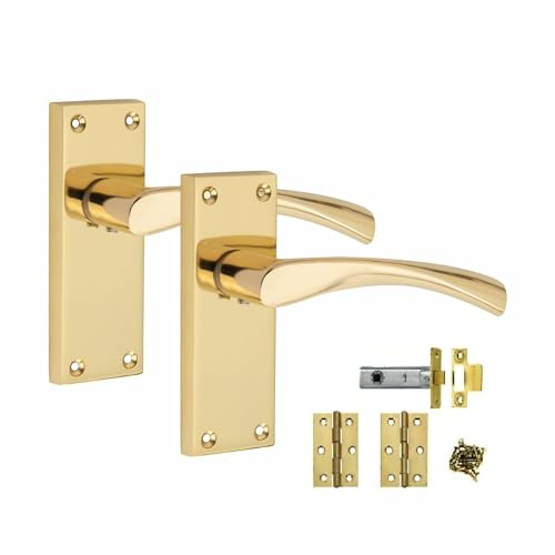 Golden Grace Victorian Scroll Astrid Door Handles Latch, Polished Brass