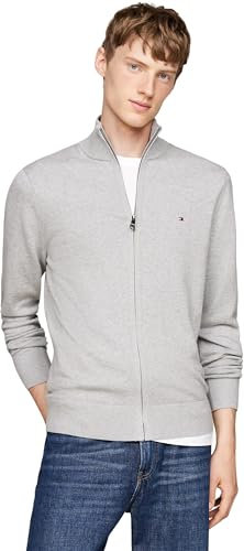 Tommy Hilfiger Herren Pullover mit Reißverschluss Stehkragen, Grau (Light Grey Heather), XL