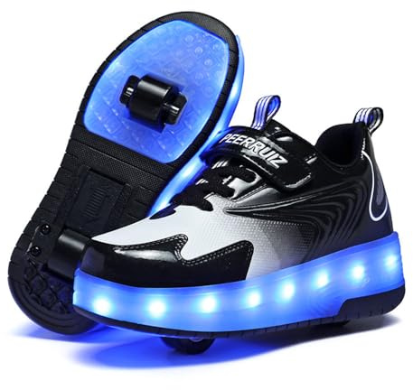 ENEN Chaussure a Roulette, Chaussures a roulettes Retractable Garçons Basket Roulette pour Enfant Fille - Roller 2 Roues Déformable Adolescents pour Intérieur Extérieur 33 EU