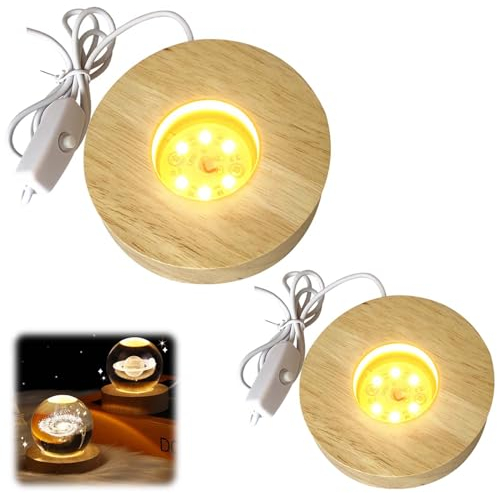 Base Luminosa a LED in Legno - 2 Pezzi, Supporto per Display Fai da Te, Piastra per Blocco di Vetro, Illuminazione USB per Cristallo