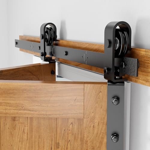 SANKEYTEW 36/91.4CM Bifold Sliding Barn Door Hardware Track Kit für Double Bi-Folding Closet Door,Roller für glatte und leise Schiebetüren, einfache Installation, schwarz (Türen nicht inbegriffen