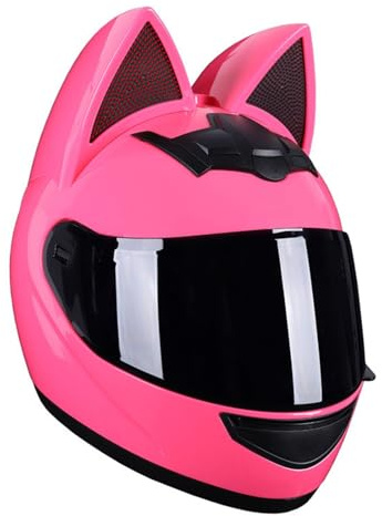 Casque de Moto à Oreilles de Chat, Casques intégraux avec visières, Casques de Motocross homologués pour Hommes et Femmes Adultes, Quatre Saisons B,M54-56CM