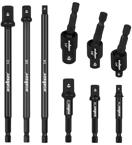 HORUSDY Impact Drill and Universal Joint Socket Adapter Set - 9-Piece 1/4 3/8 and 1/2 Driver Power Drill