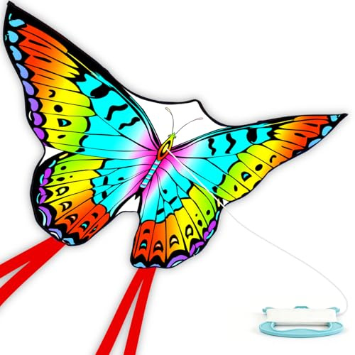 YFAFENGS Butterfly Kite for Kids & Adults - Easy to Fly Long Tail Kite for Kids Ages 4-8 & 8-12, Perfect for Beach, Park & Family Outdoor Activities, Includes String & Bag