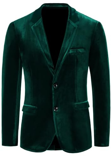 Blazer en velours pour homme - Coupe ajustée - Blazer à deux boutons - Veste de smoking en velours pour homme, Vert, 56