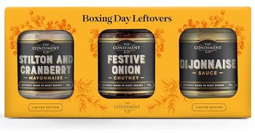The Condiment Company Boxing Day Leftovers Gift Box - Festive Onion Chutney, Dijonnaise & Stilton Cranberry Mayonnaise (3x190g Jars) - Perfect Sauces for Cold Meats, Cheese & Sandwiches