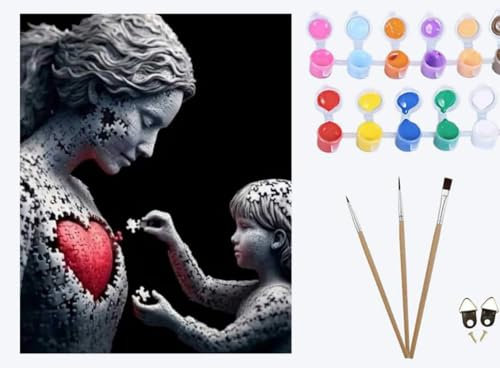 XIAOYOUQIAN Jigsaw Puzzle Mother's Heart，Paint by Numbers for Adults Kids,DIY Oil Painting Gift Kits 16 * 20 inch Hand Painted Digital Painting Art Home Decoration -with Frame