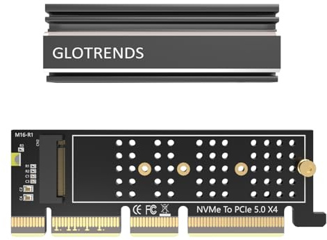 GLOTRENDS PA19-1U M.2 NVMe a PCIe 5.0 X4 Adattatore senza staffa per installazione server PC 1U, copertura dissipatore in alluminio
