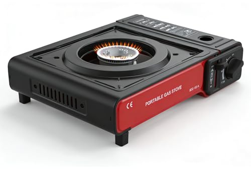 Sudnsadaks Camping Gas Portatil, Cocina de Gas Butano, Hornillo Camping Gas en Acero Inoxidable, Encendido Piezoeléctrico, Adecuado para Picnic, Camping, Exterior, Ideal para Emergencias