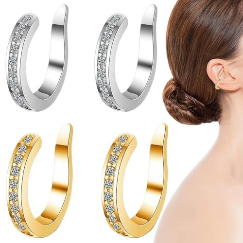 XPEX 2 Pares Pendientes Corrector Orejas Soplillo,Aretes Falsos Ajustables,Chapados Sin Perforación,Aretes De Clip Sin Perforación,Mejoran Suavemente La Posición De Las Orejas