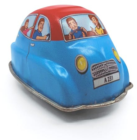 House of Marbles Classic Wind-Up Tin Toy Family Car – Vintage Style Clockwork Tinplate Vehicle – Retro Collectable Wind-Up Toy Gift for Adults & Children