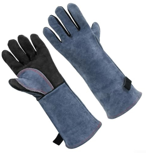 LatoYard 1 paio di guanti per saldatura TIG da 40,6 cm, per barbecue e camino, in pelle bovina con isolamento resistente al calore, 1 paio