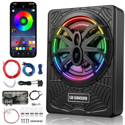 Vevitts 10 inch Subwoofer, Underseat Car 2000W Slim Subwoofer with Light, Enhanced Bass and Powered Subwoofer Car Audio with Mounting Wire Kit Fit Truck SUV Jeep MPV