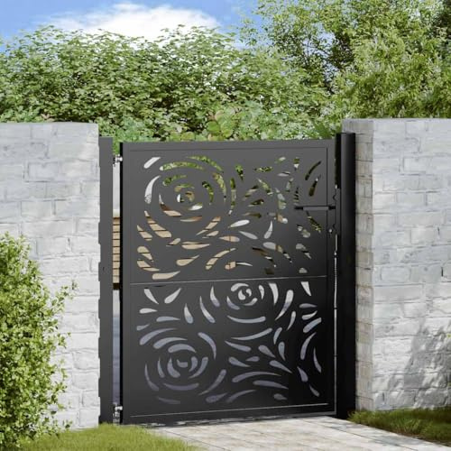Generico Cancello da Giardino Nero 100x100 cm in Acciaio con Design a Fiamma,Articoli di ferramenta,Barriere e recinzioni,Cancelli-4100989
